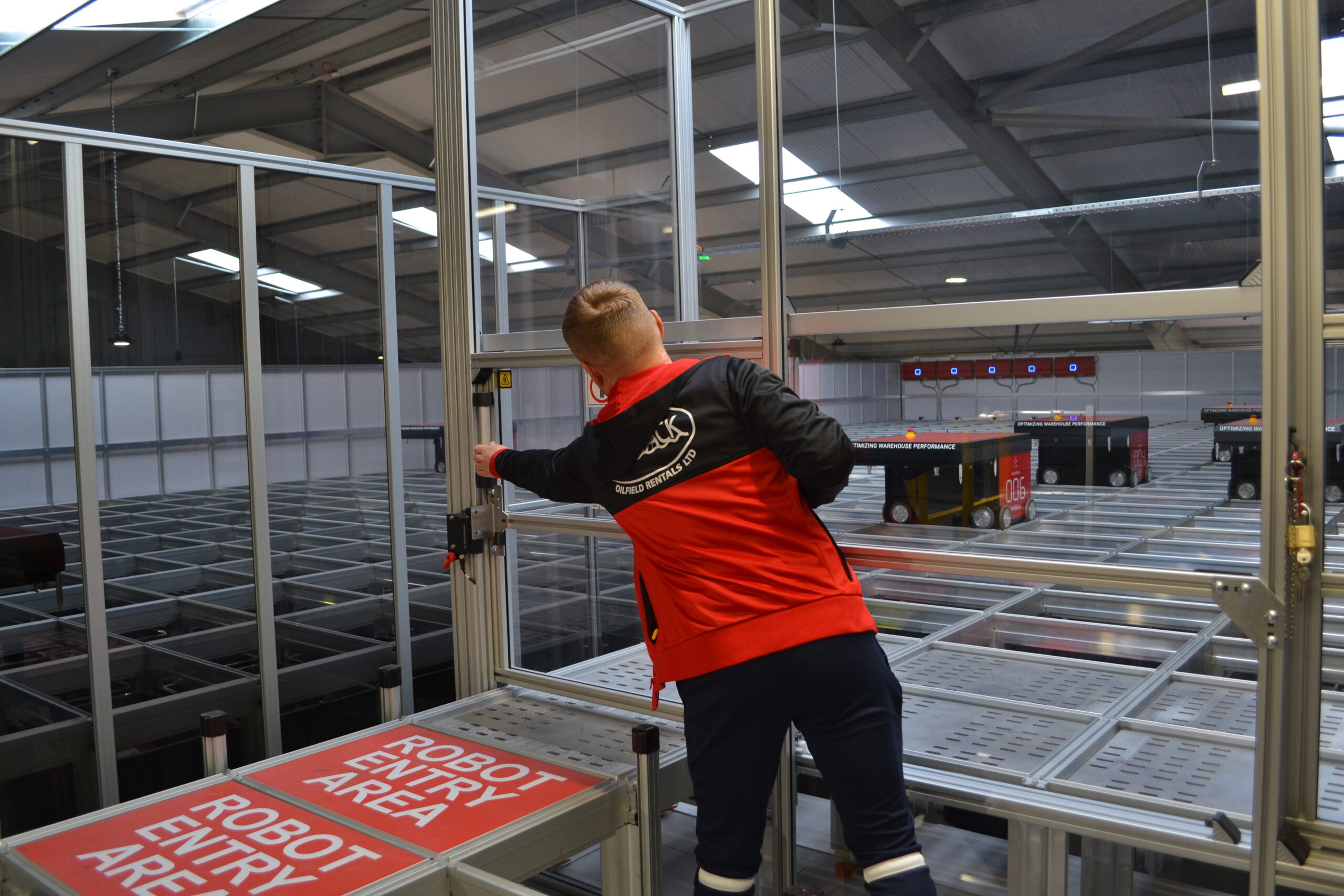 A view of the AutoStore at Direct Soccer from the service mezzanine,