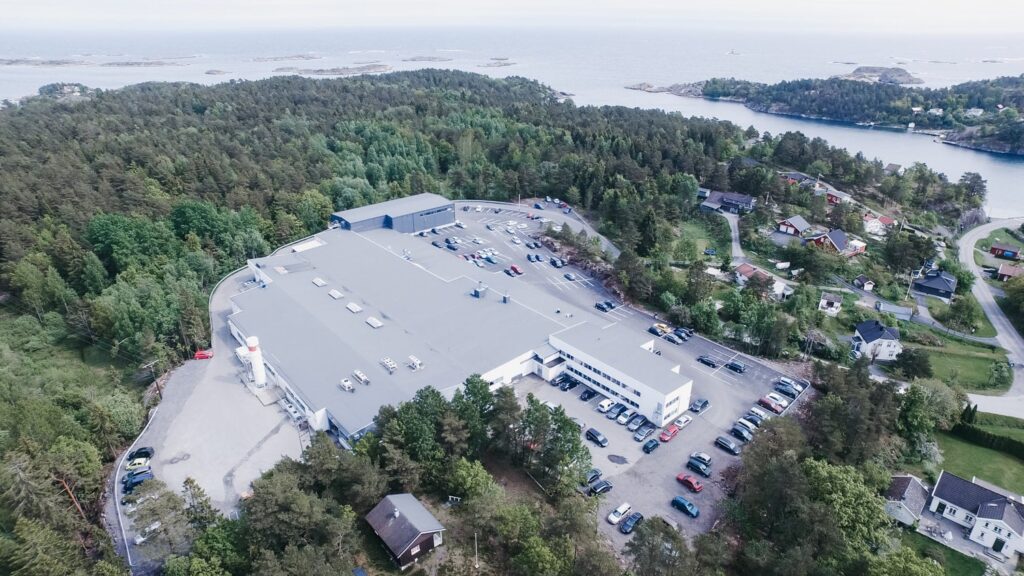 A drone photo of the Kitron site in Kilsund, Norway.