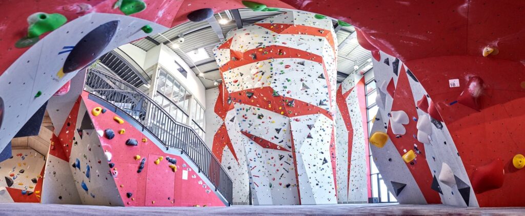 A picture of the climbing and bouldering areas inside the eXXpozed site.