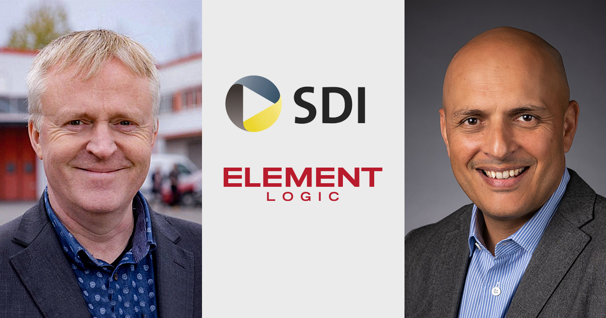 Collage of two men and the logos of SDI and Element Logic