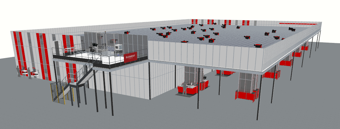 3D model of an automated warehouse grid