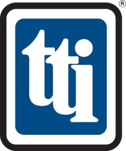 The blue tti logo with white and black details