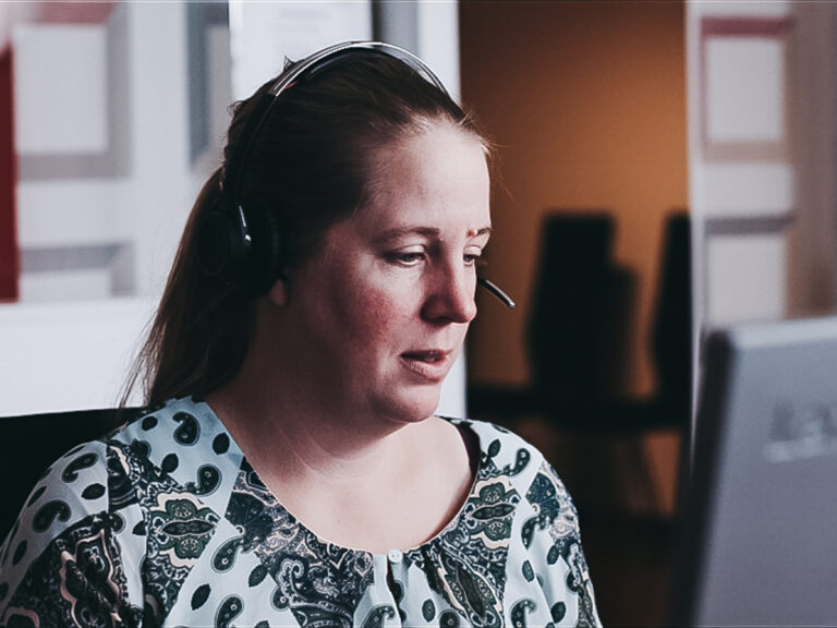 Woman talking with headset