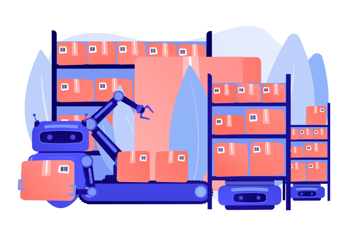 depiction of robotics used in automation and storage