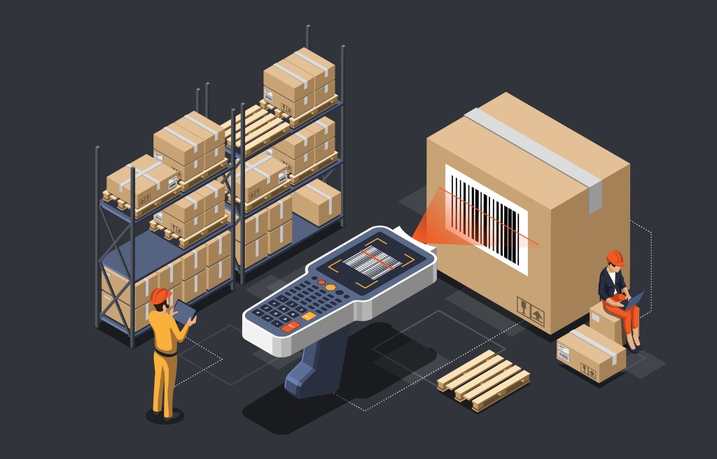 cartoonish-warehouse-layout depicting a full distribution operation